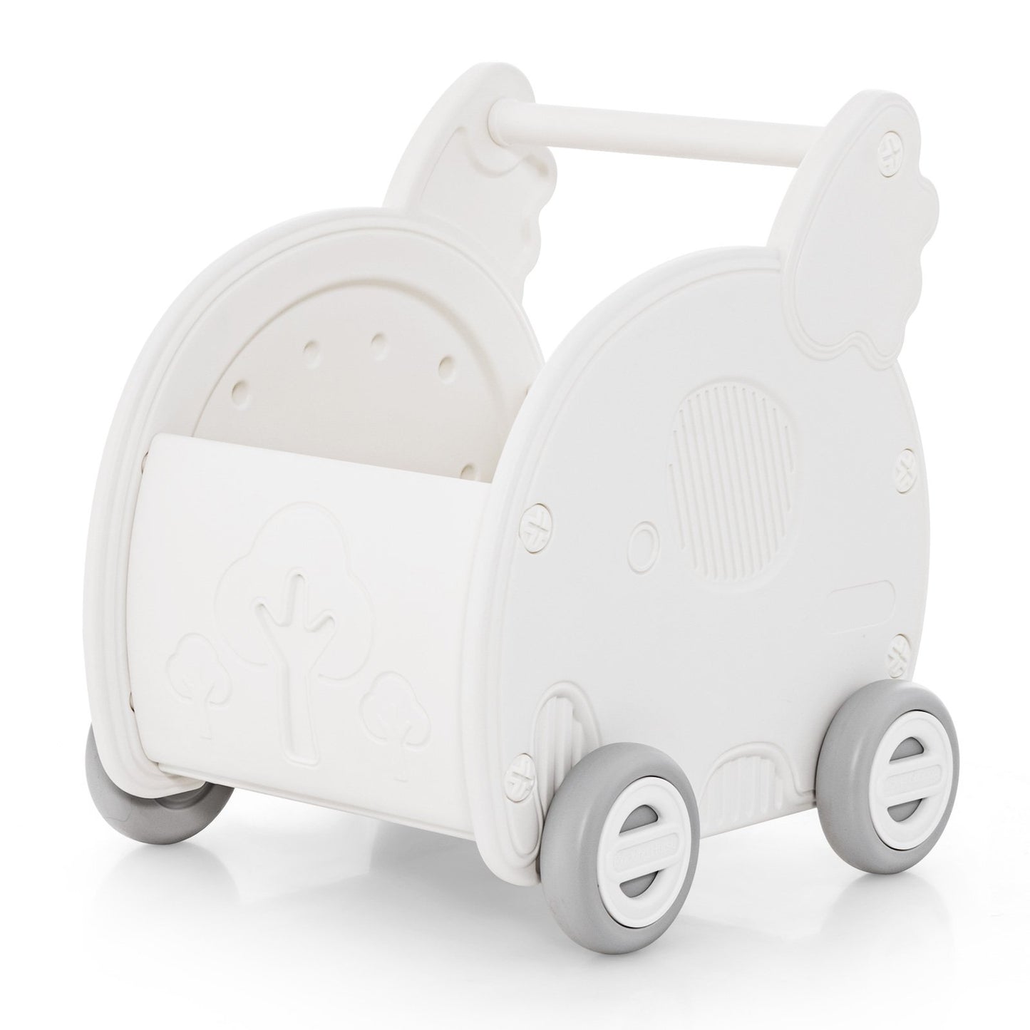 LIVSK 2-in-1 Baby Duwspeelgoed Olifant - Loopondersteuning en Winkelwagentje - Ergonomisch - Ruime Opbergruimte - Wit
