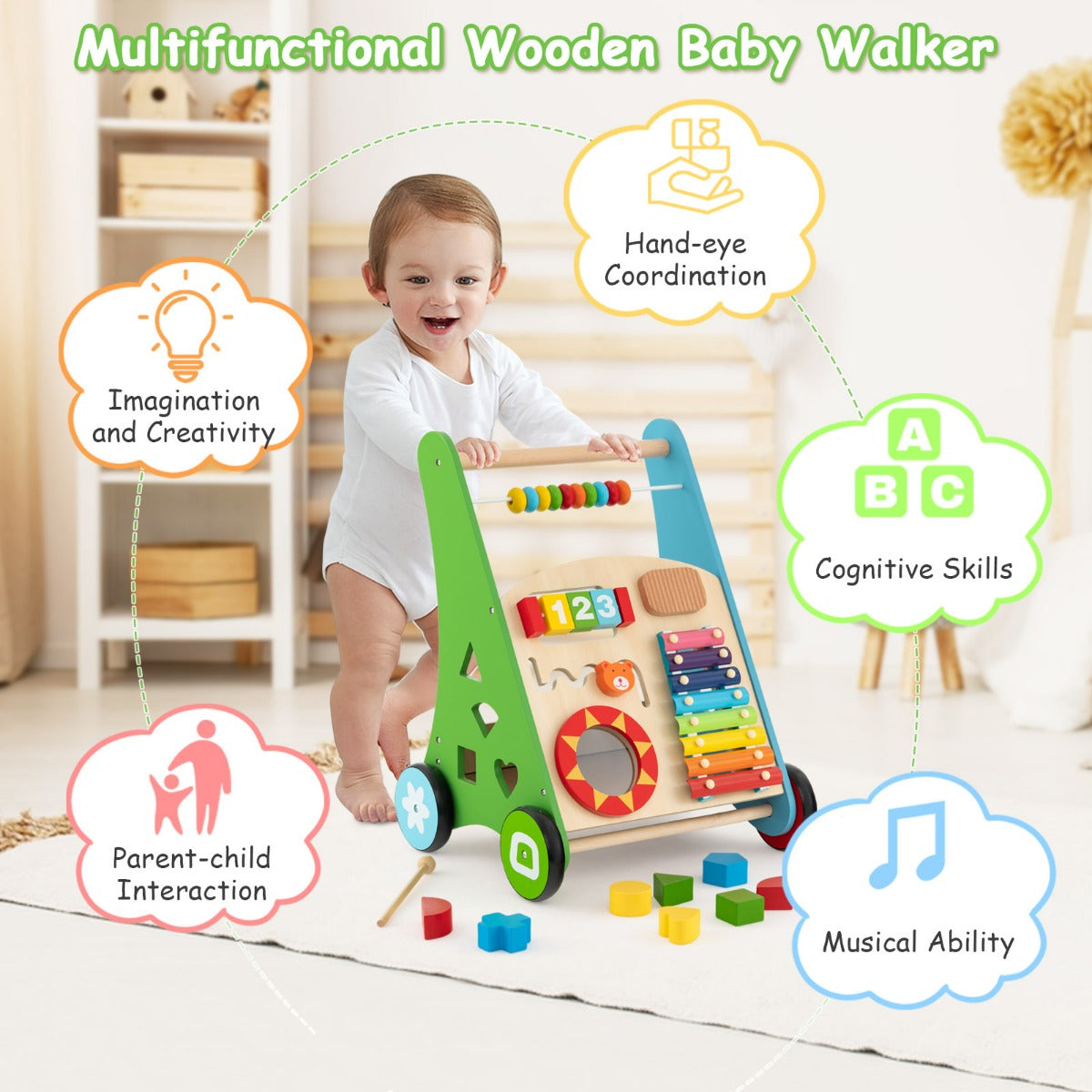 LIVSK Babyleerhulp - Multifunctioneel met 7 Activiteiten - Inclusief Hamer en Blokken - Voor Kinderen vanaf 3 Jaar - Veelkleurig