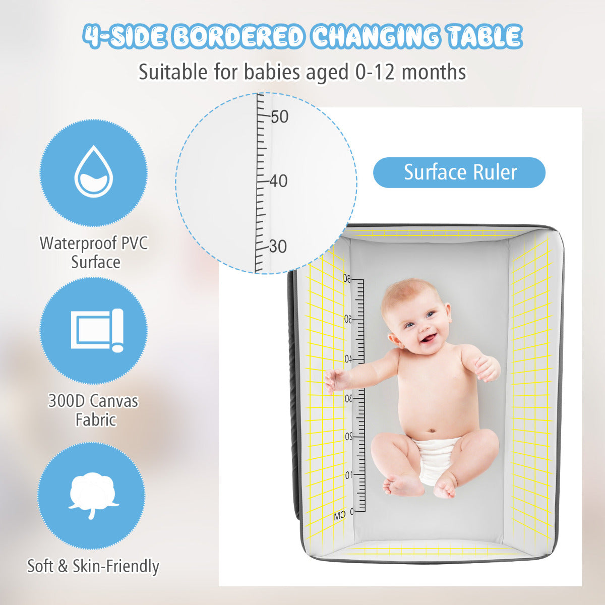 Livsk costway baby opklapbare luiertafel met wielen 4 in 1 pasgeboren babykamer organisator met 3 standen verstelbare hoogte grijs 5