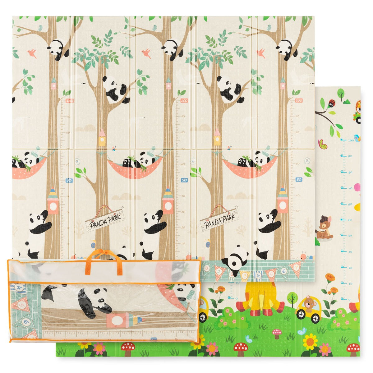 Livsk costway baby speelbox grote babybox draagbare box met opvouwbaar babymat grondbox 206 x 1855 x 68 cm donkergrijs panda speelmat 2