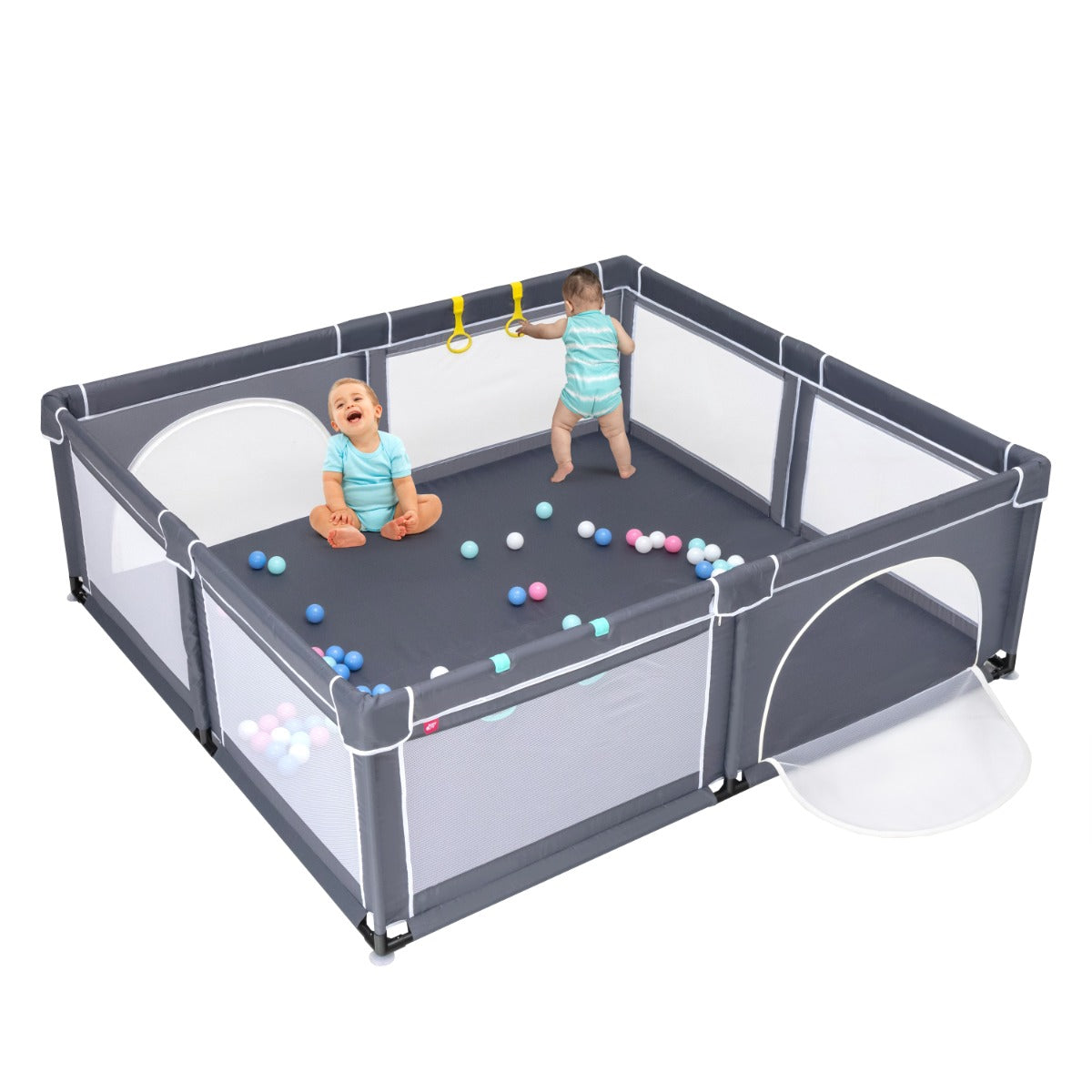 Livsk costway baby speelbox grote babybox draagbare box met opvouwbaar babymat grondbox 206 x 1855 x 68 cm donkergrijs speelmat groen