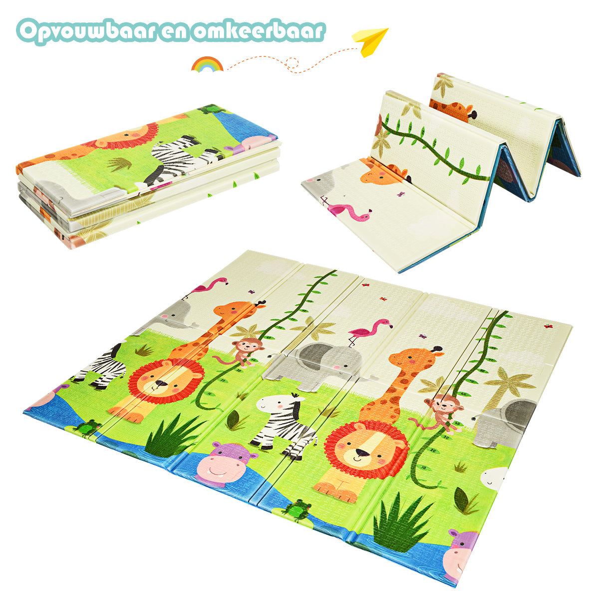 Livsk costway baby speelbox grote babybox draagbare box met opvouwbaar babymat grondbox 206 x 1855 x 68 cm grijs speelmat groen 3