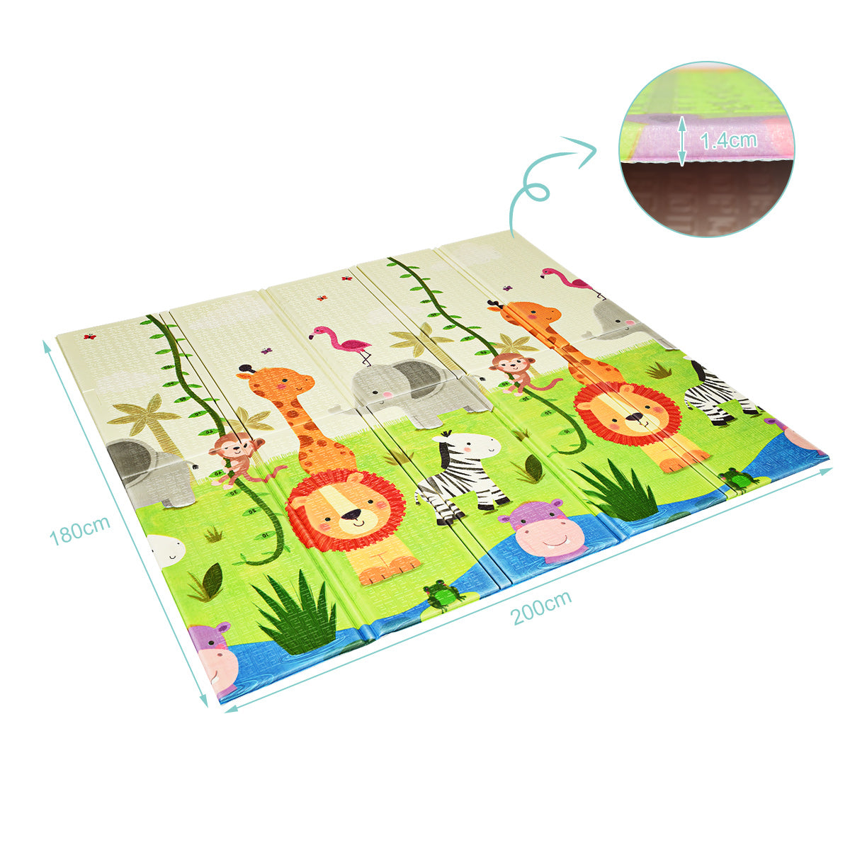 Livsk costway baby speelbox grote babybox draagbare box met opvouwbaar babymat grondbox 206 x 1855 x 68 cm grijs speelmat groen 4