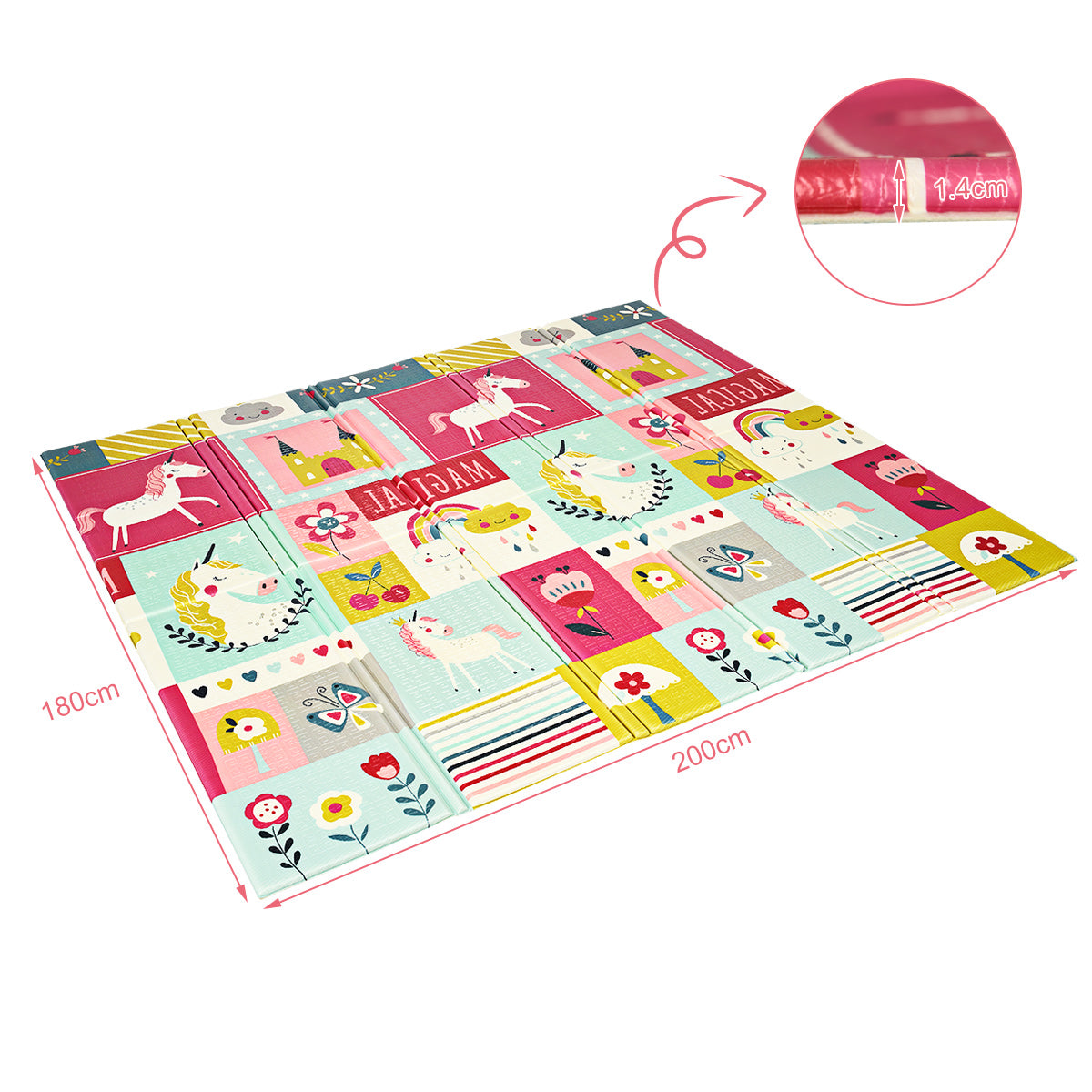 Livsk costway baby speelbox grote babybox draagbare box met opvouwbaar babymat grondbox 206 x 1855 x 68 cm grijs speelmat roze 4