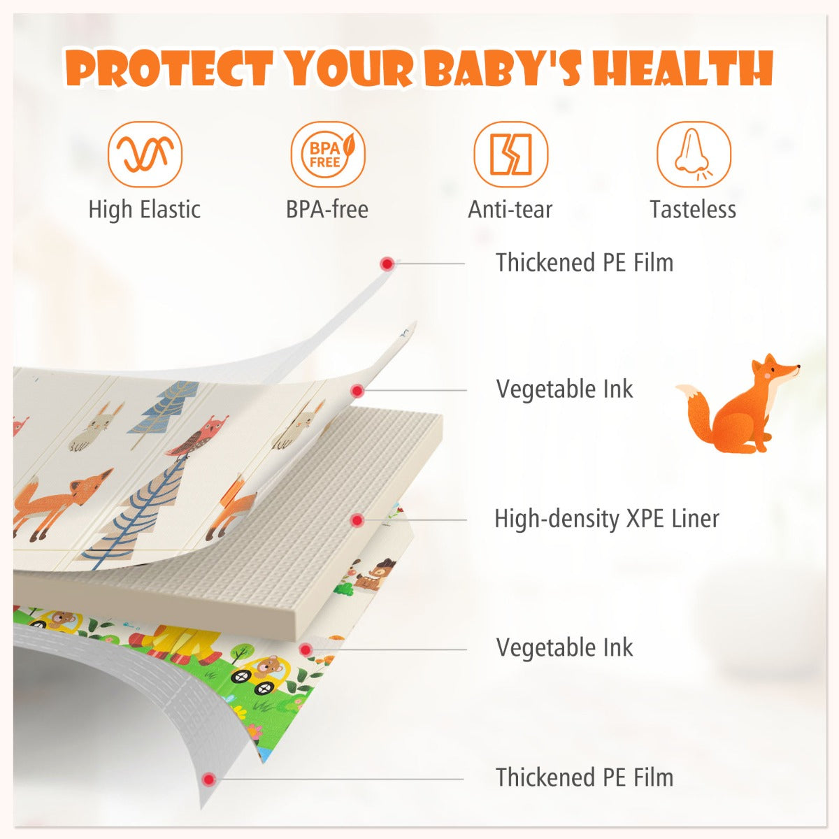 LIVSK Opvouwbare Babymat - Extra Groot 200 x 180 cm - Omkeerbaar met Dierenmotieven - Waterdicht - Draagtas - Meerkleurig