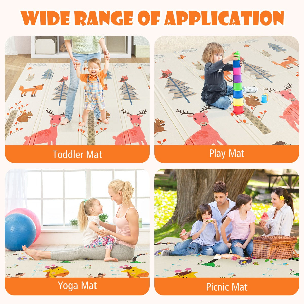 LIVSK Opvouwbare Babymat - Extra Groot 200 x 180 cm - Omkeerbaar met Dierenmotieven - Waterdicht - Draagtas - Meerkleurig