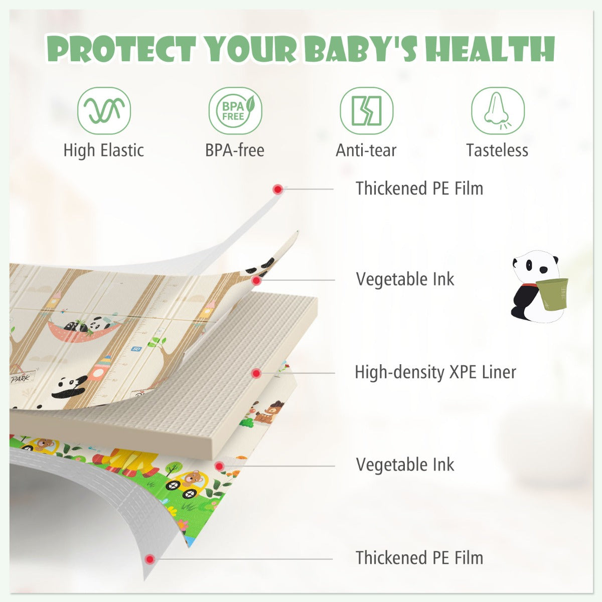 LIVSK Opvouwbare Baby Speelmat - Omkeerbaar Giraffen & Herten - Waterdicht - Antislip - 200 x 180 cm - Meerkleurig