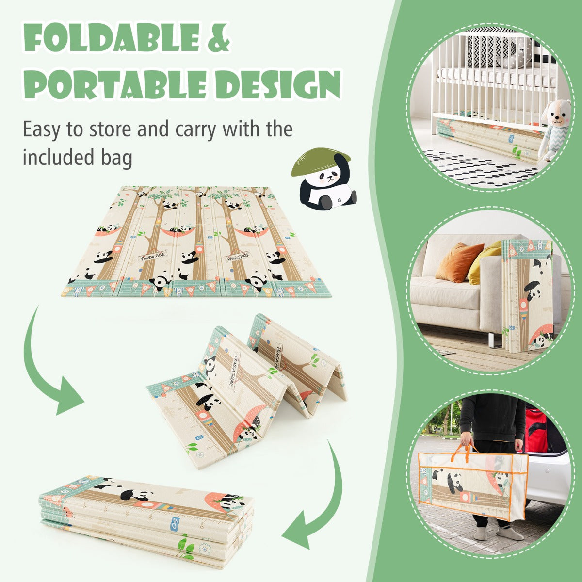 LIVSK Opvouwbare Baby Speelmat - Omkeerbaar Giraffen & Herten - Waterdicht - Antislip - 200 x 180 cm - Meerkleurig