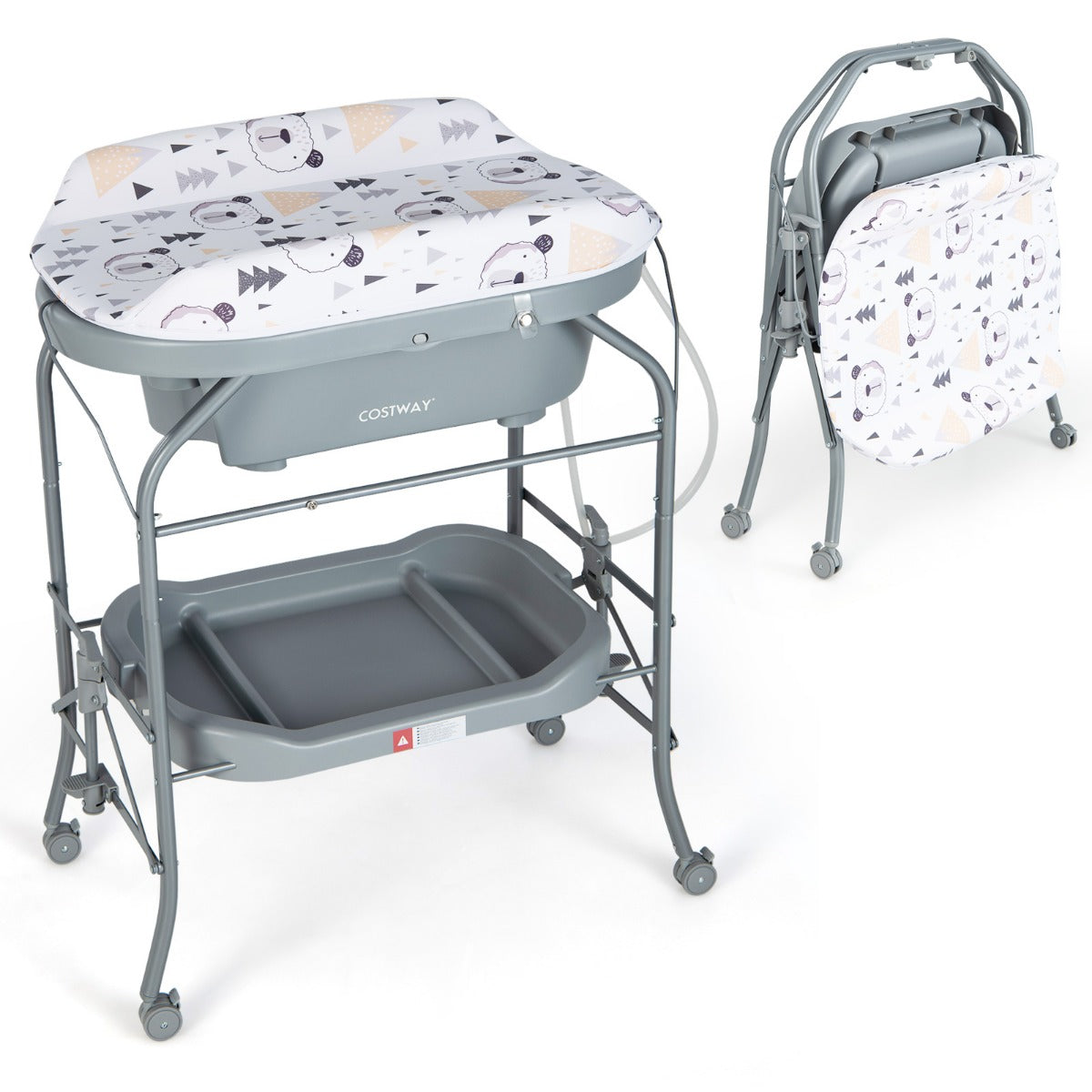 LIVSK 4-in-1 Baby Verschoontafel met Badje - Ergonomisch - Opvouwbaar - Opbergvakken - Waterafvoersysteem - Grijs