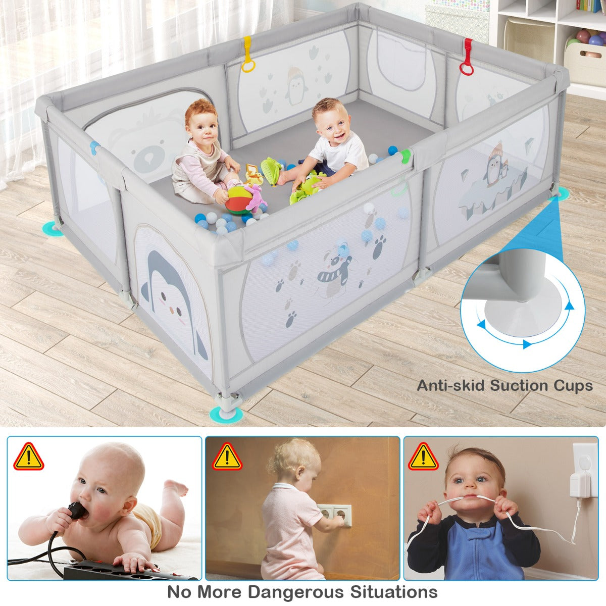 LIVSK Opvouwbare Speelbox - Veilig Speelgebied - Ritssluiting - Ademend - Inclusief 50 Ballen - 206 x 147 x 68,5 cm - Kleur Zie