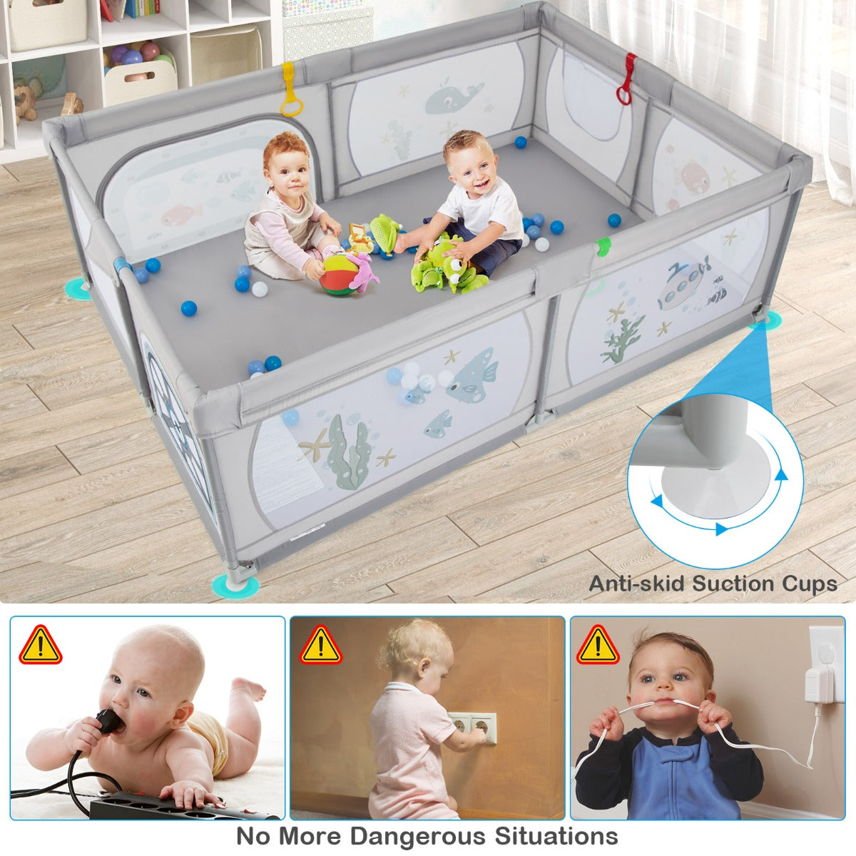 LIVSK Opvouwbare Speelbox - Ademend Net met Ritssluiting - Extra Groot 206 x 147 x 68,5 cm - Inclusief 50 Kleurrijke Ballen -