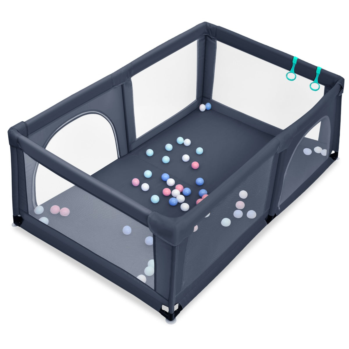 LIVSK Speelbox met 50 Ballen - Ademend Net - Ritssluiting - Antislip Zuignappen - Ruimte voor Ouders - 120 x 190 x 69 cm -