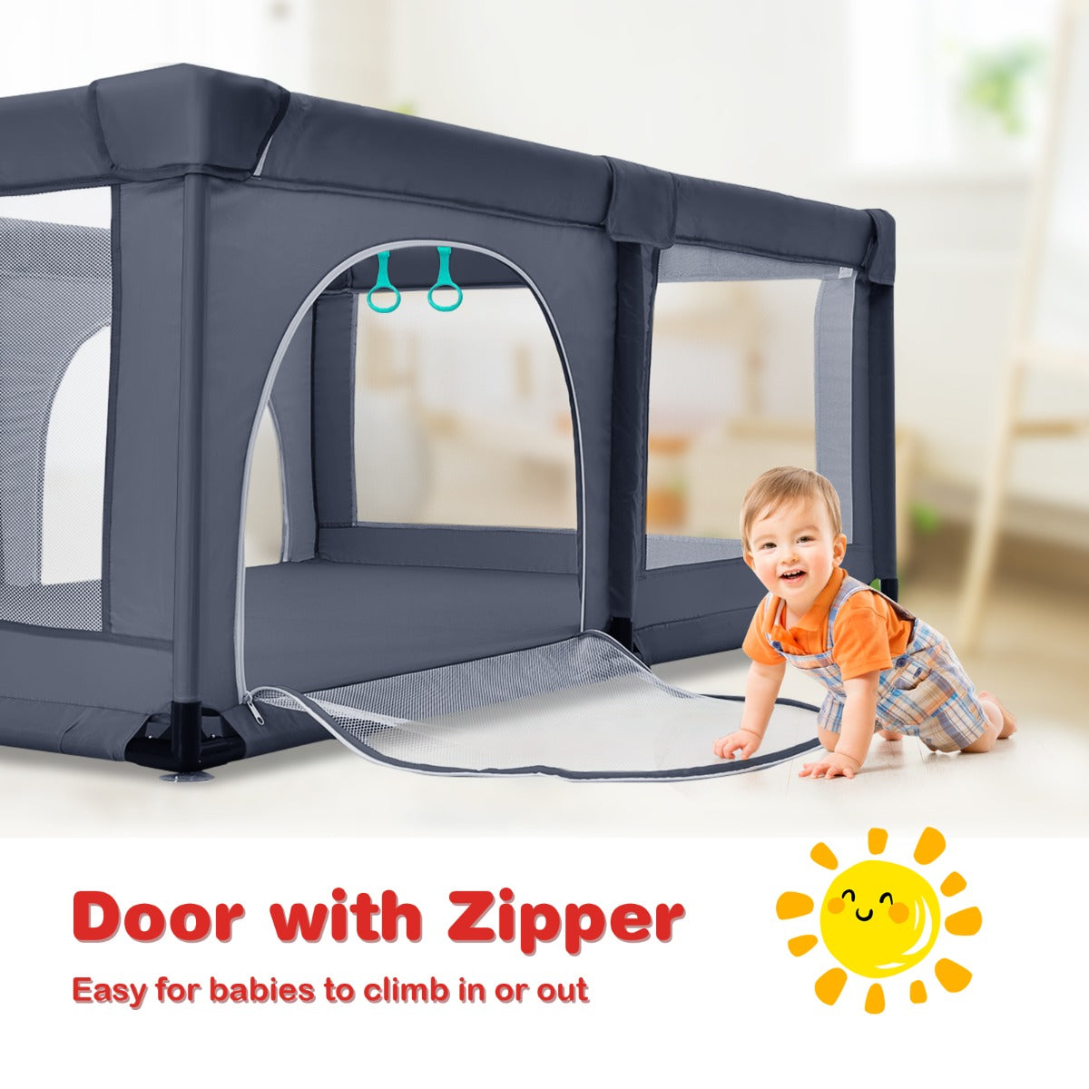 LIVSK Speelbox met 50 Ballen - Ademend Net - Ritssluiting - Antislip Zuignappen - Ruimte voor Ouders - 120 x 190 x 69 cm -