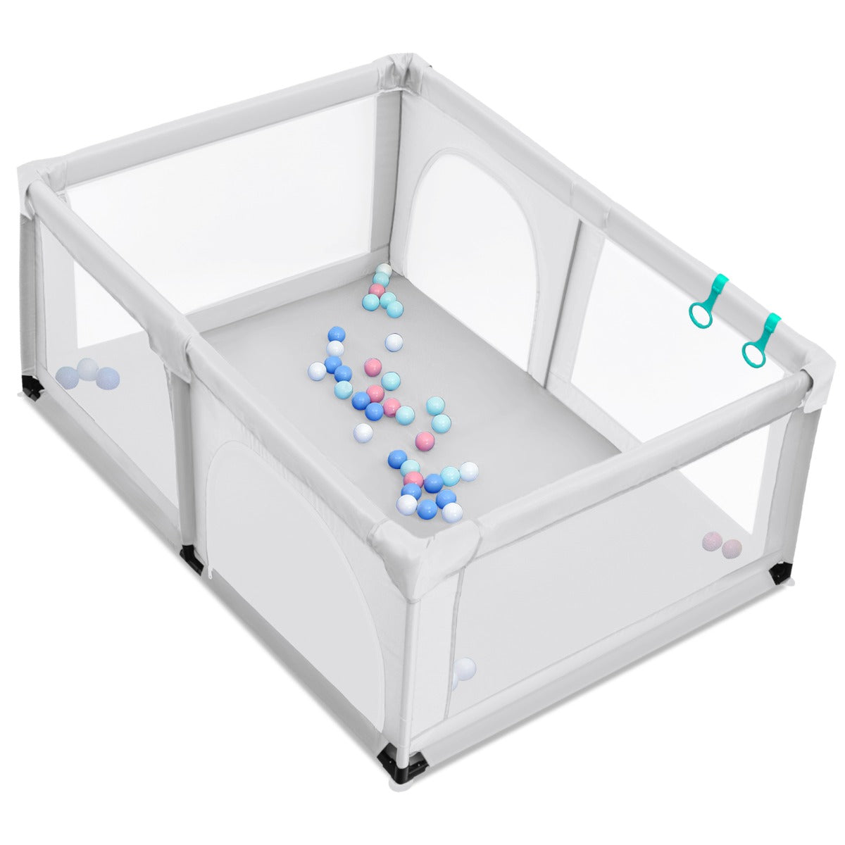 LIVSK Speelbox met 50 Ballen - Veilig Niet-giftig Materiaal - Ademend Net - Eenvoudige Montage - 120 x 190 x 69 cm - Grijs