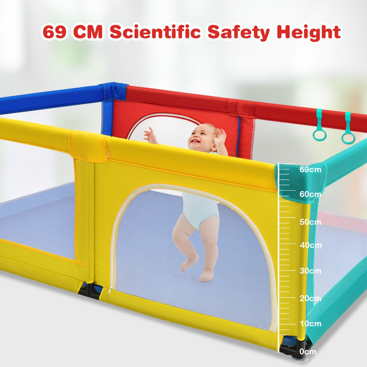 LIVSK Speelbox met 50 Oceaanballen - Ademend Net - Veilig en Niet-giftig - Eenvoudige Montage - 120 x 190 x 69 cm - Rood, Geel,