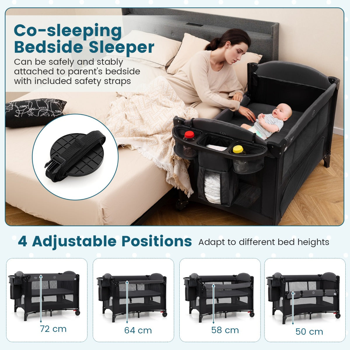 LIVSK 5-in-1 Reisbed voor Baby's - Wieg, Commode, Box en Activiteitencentrum - Inclusief Speelgoedboog - Veilig en Comfortabel -