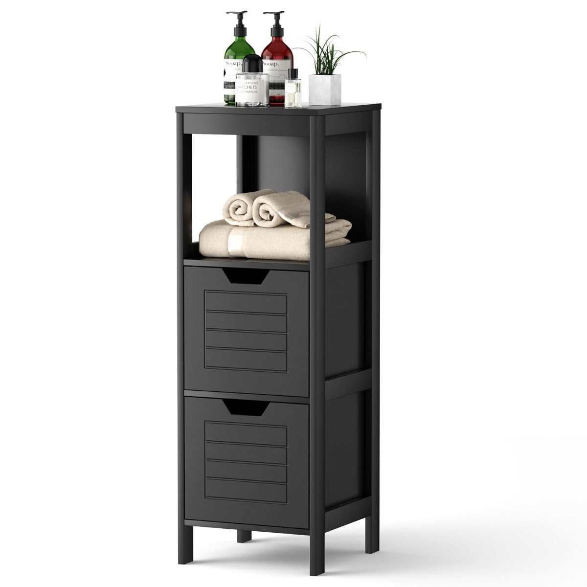 LIVSK Badkamerkast met 2 Laden - Modern Design - Drie Niveaus - Hoogwaardige MDF - Eenvoudige Montage - 30 x 30 x 89 cm - Zwart