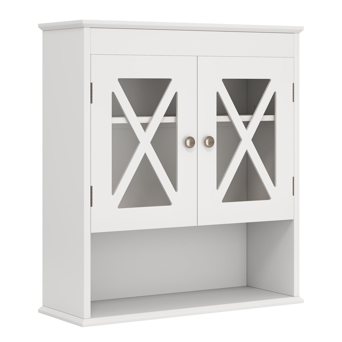 LIVSK Wandgemonteerde Badkamerkast - 2 Deuren en Open Vak - Verstelbare Plank - Ruimtebesparend - 54 x 20 x 60 cm - Wit