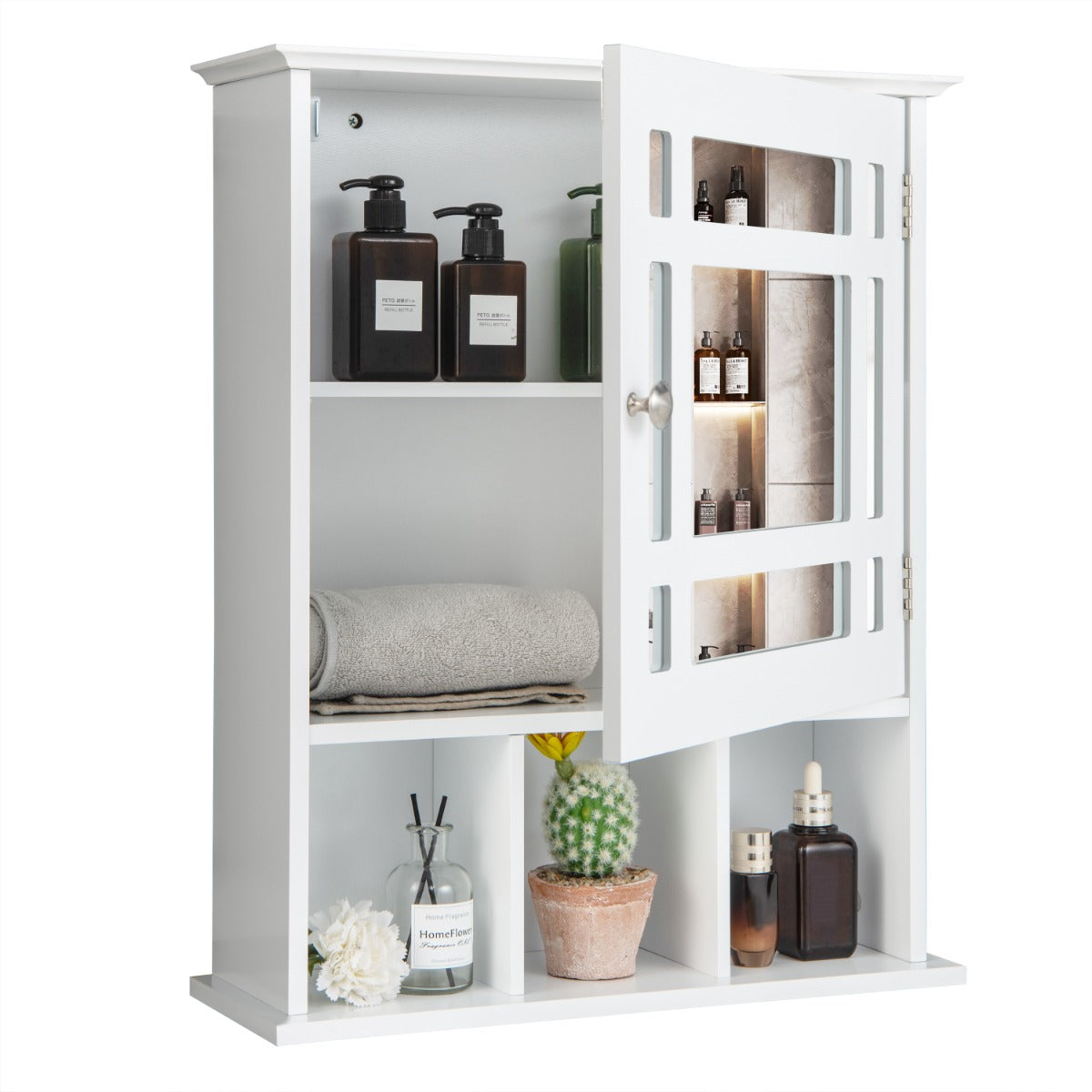 LIVSK Badkamer Hangkast met Spiegeldeur - Verstelbare Plank - Waterdicht - Ruimtebesparend - 48 x 16,5 x 60 cm - Wit