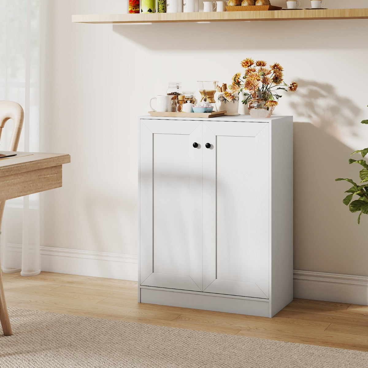 Livsk costway badkamer vloerkast houten opbergorganizer met deuren en verstelbare planken vrijstaande dressoirkast wit 6
