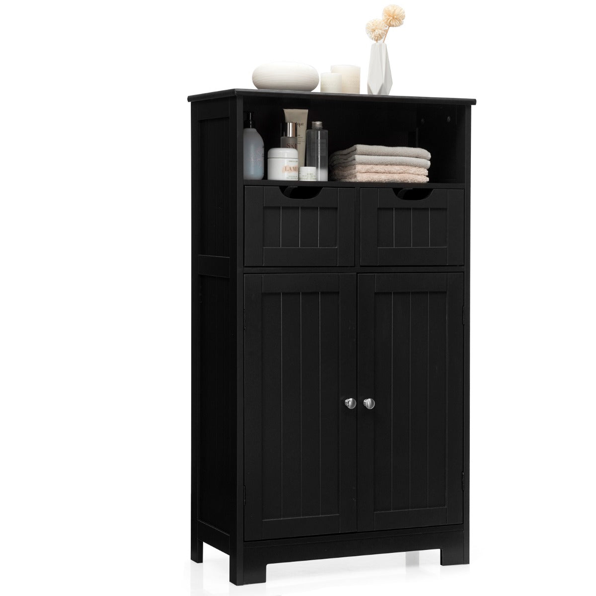 LIVSK Verstelbare Vloerkast - 2 Laden & 3 Vakken - Waterdicht & Krasbestendig - Stevig MDF - 60 x 30 x 109 cm - Zwart