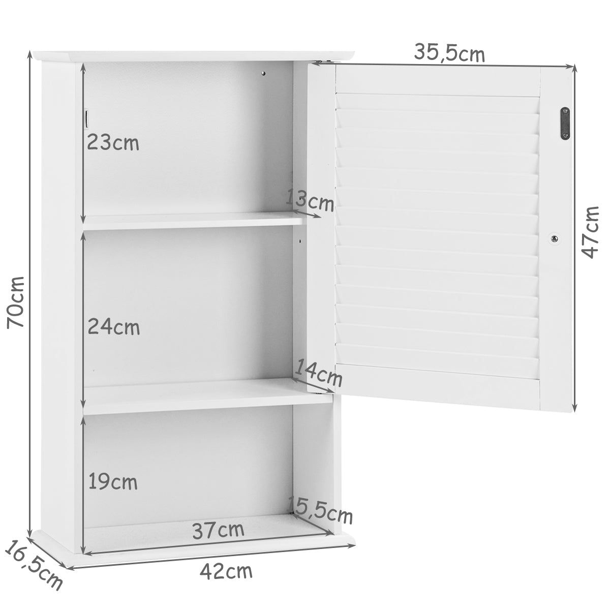 LIVSK Wandgemonteerde Badkamer Opbergkast - 2 Verstelbare Planken - Ruimtebesparend - MDF - 42 x 16,5 x 70 cm - Wit
