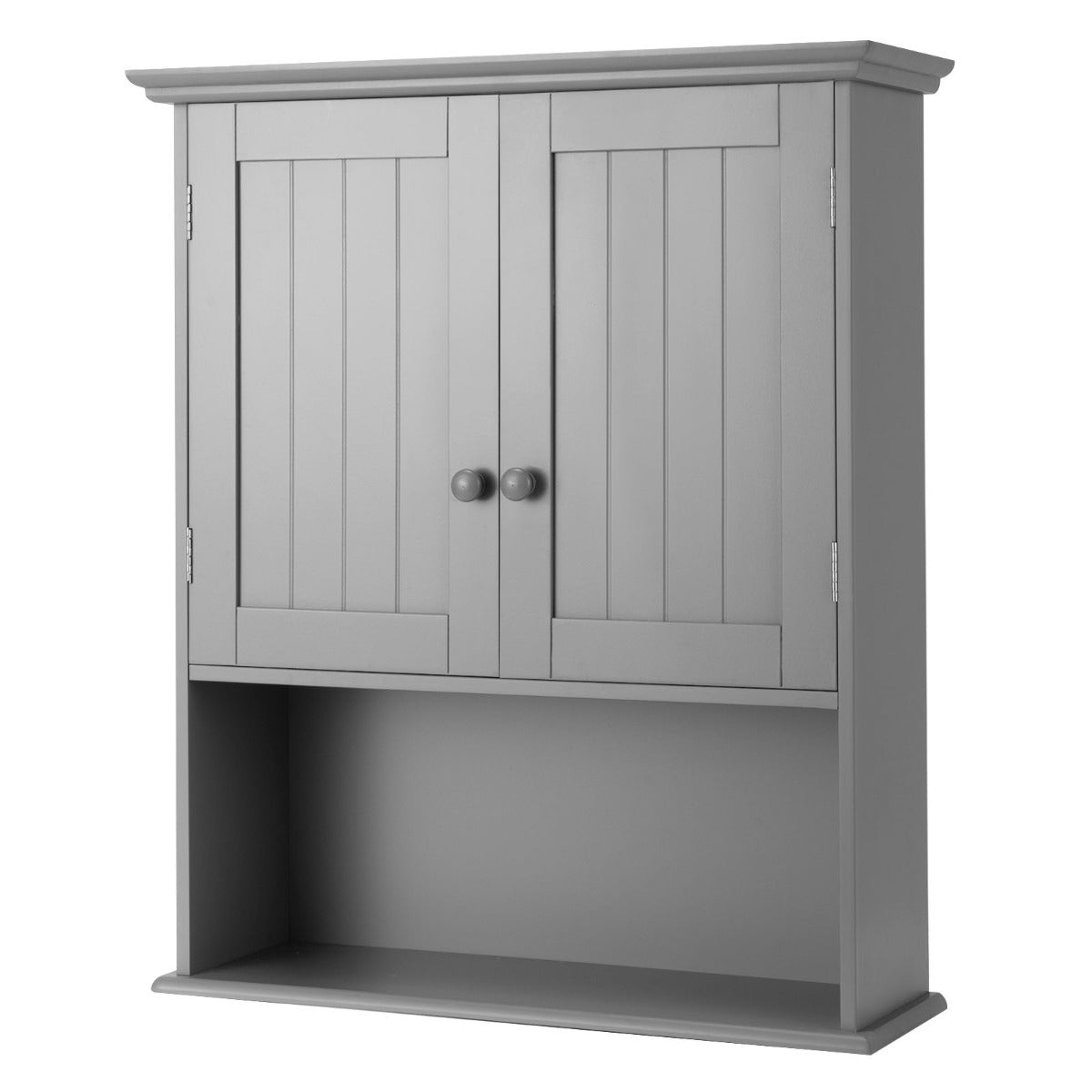Livsk costway badkamer wandkast houten hangend kast met deuren planken multifunctioneel opberg kast voor badkamer keuken slaapkamer grijs 3