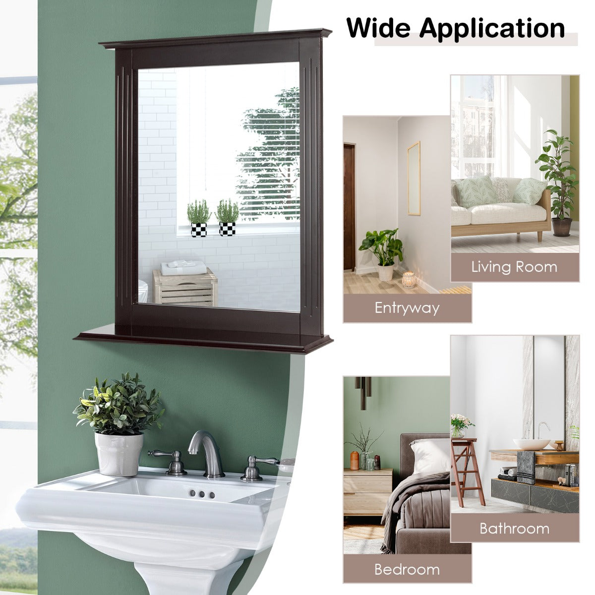 LIVSK Wandspiegel met Opbergplank - HD Aankleedspiegel - Stevig MDF - Waterdicht en Duurzaam - Eenvoudige Wandmontage - Wit