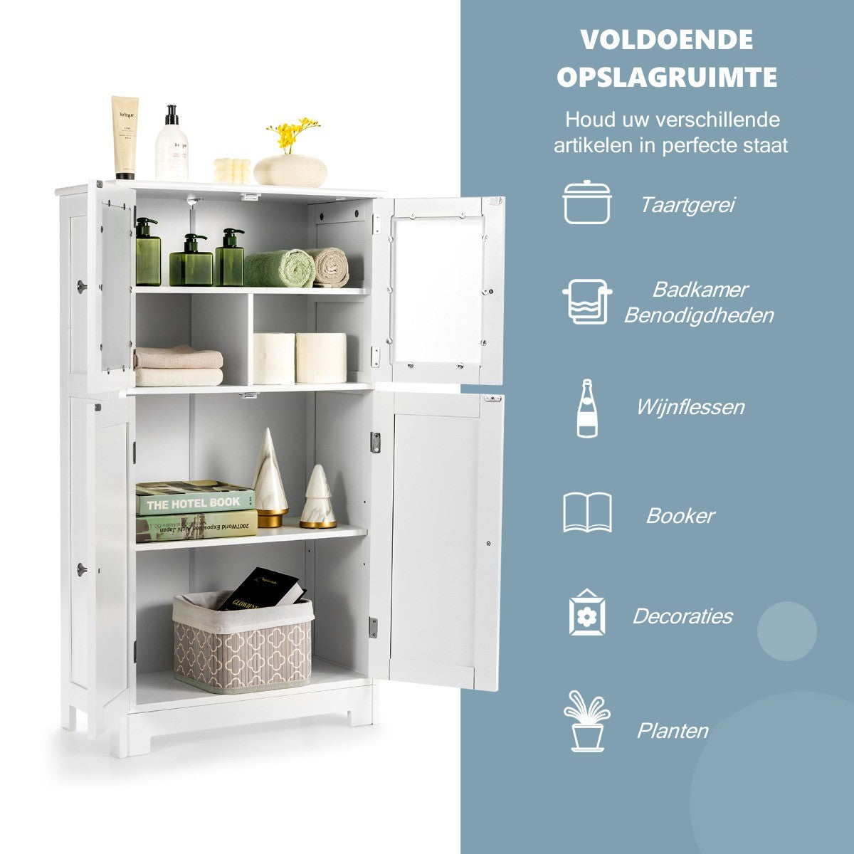 LIVSK Moderne Vloerkast - Vrijstaand met Glazen Deuren - Hoogwaardige MDF - Verstelbare Plank - Eenvoudige Montage - Wit