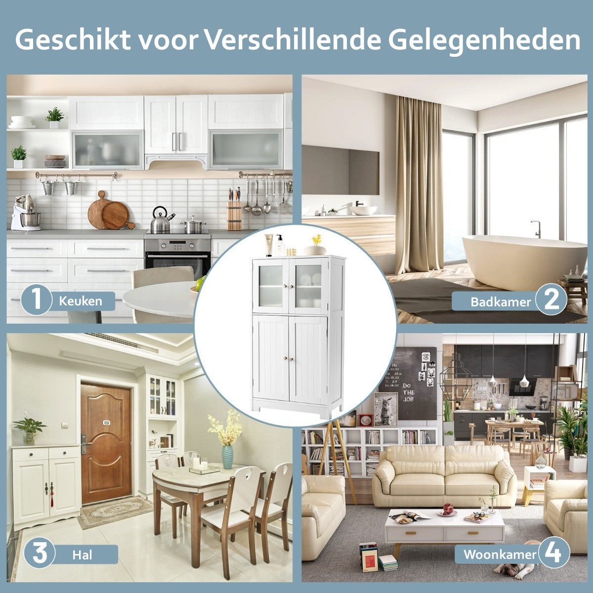 LIVSK Moderne Vloerkast - Vrijstaand met Glazen Deuren - Hoogwaardige MDF - Verstelbare Plank - Eenvoudige Montage - Wit