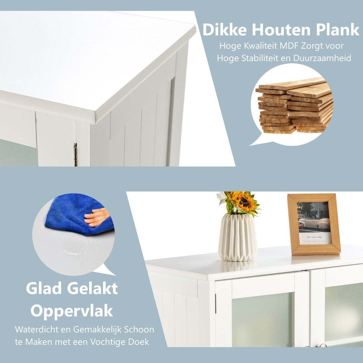 LIVSK Moderne Vloerkast - Vrijstaand met Glazen Deuren - Hoogwaardige MDF - Verstelbare Plank - Eenvoudige Montage - Wit
