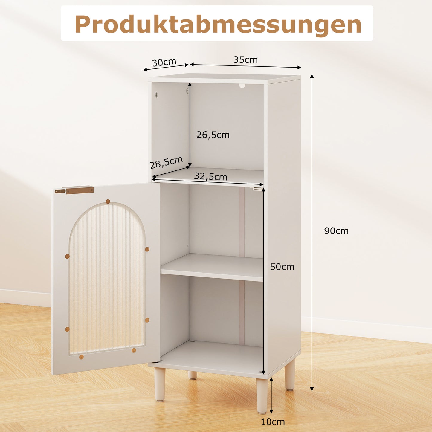LIVSK Verstelbare Badkamerkast - Ruim Werkblad - Open Vak en Gesloten Kast - Draagvermogen 80 kg - 35 x 30 x 90 cm - Wit