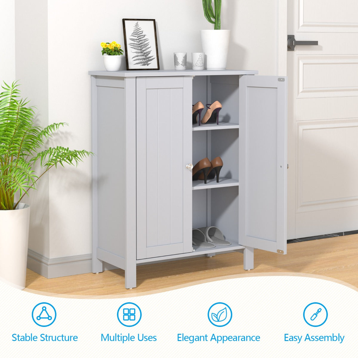 LIVSK Verstelbare Badkamerkast - Robuust MDF met 2 Planken - Multifunctioneel - Tot 30 kg - 60 x 30 x 80,5 cm - Zwart/Grijs