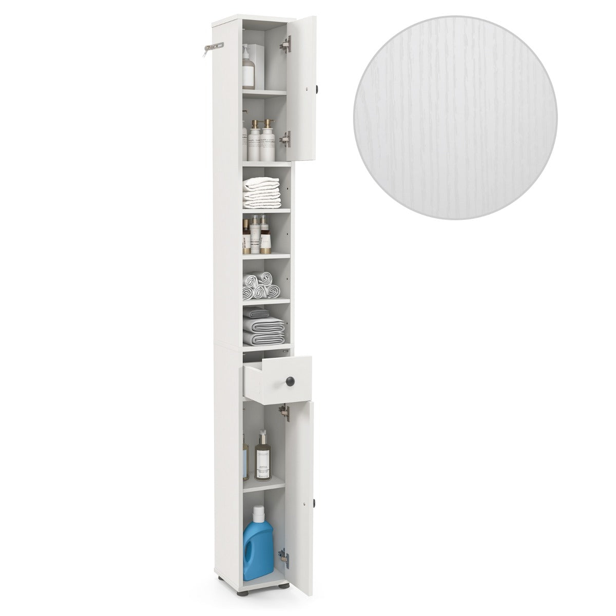 LIVSK Badkamerkast - Verstelbare Planken - Ruimtebesparend - Kantelbeveiliging - 20 x 20 x 180 cm - Wit