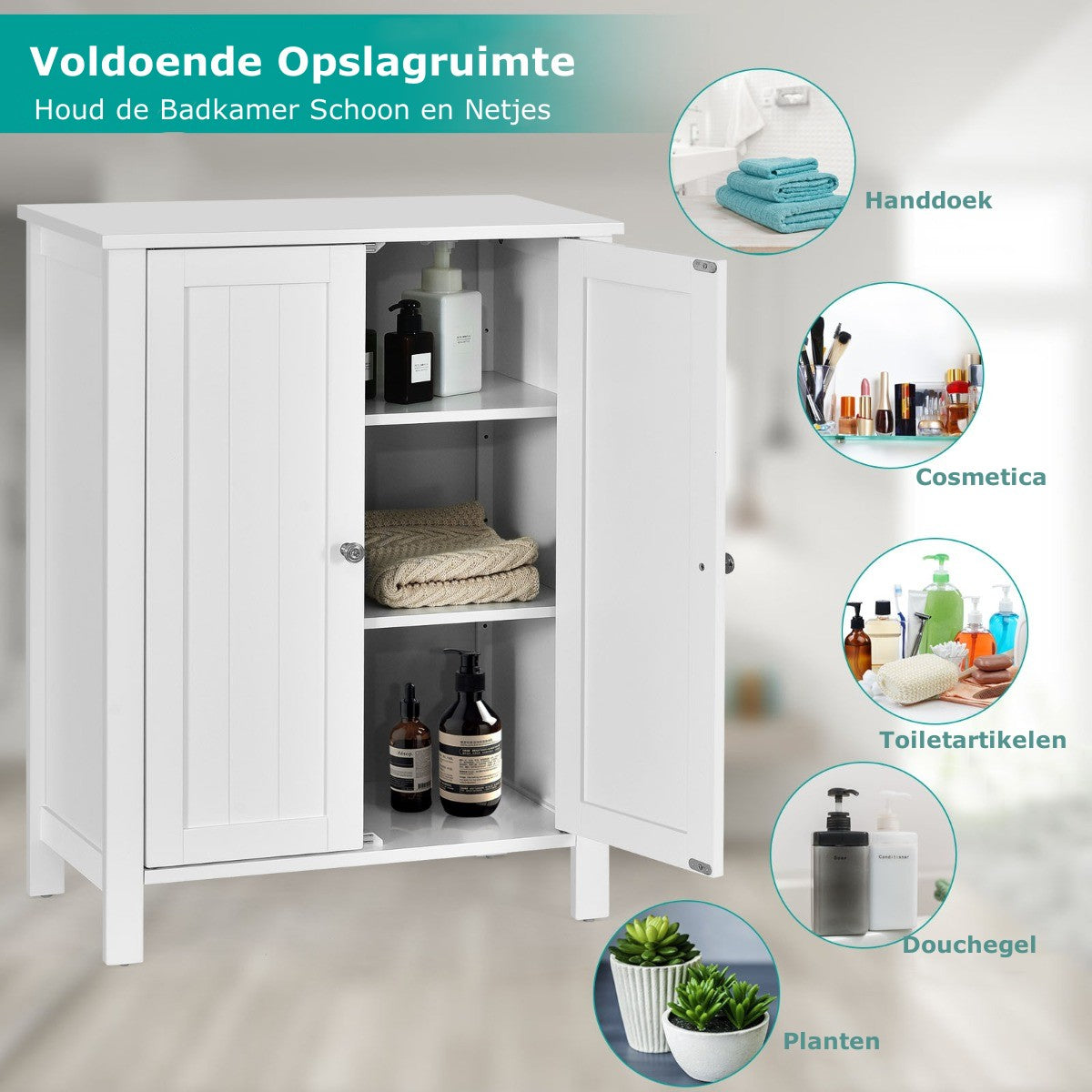 LIVSK Badkamerkast - Verstelbare Planken - Robuust MDF - Multifunctioneel - Totale Afmetingen 60 x 30 x 80,5 cm - Wit