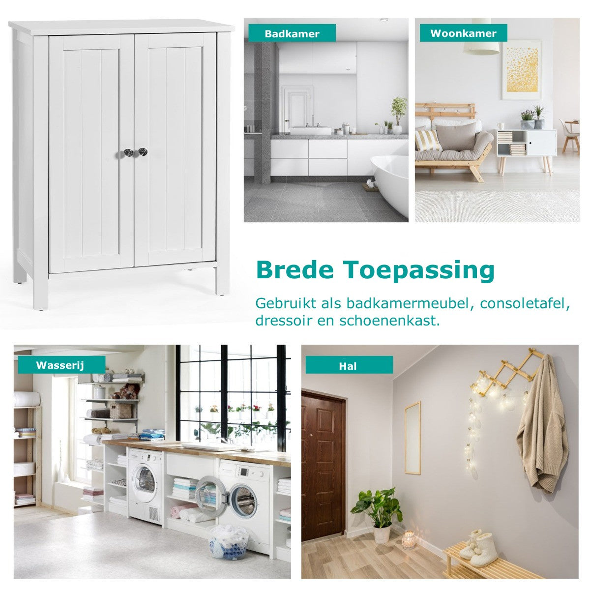 LIVSK Badkamerkast - Verstelbare Planken - Robuust MDF - Multifunctioneel - Totale Afmetingen 60 x 30 x 80,5 cm - Wit