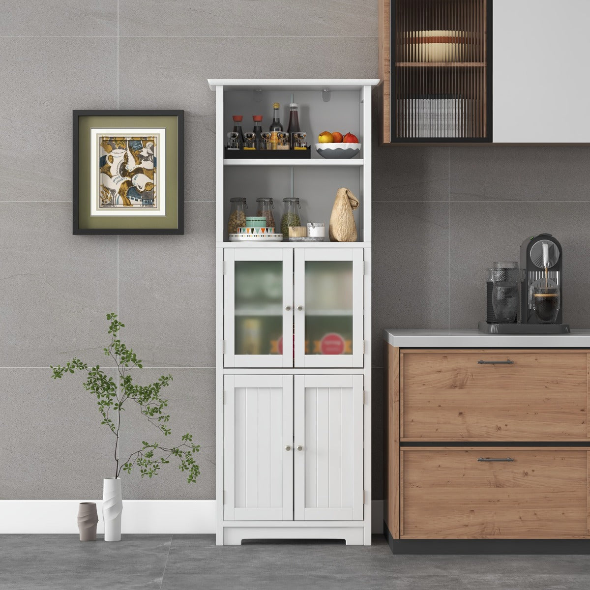 LIVSK Badkamerkast - 6 Niveaus met Verstelbare Planken - Hoogwaardig MDF - Veilig en Elegant - 60 x 30 x 163 cm - Wit