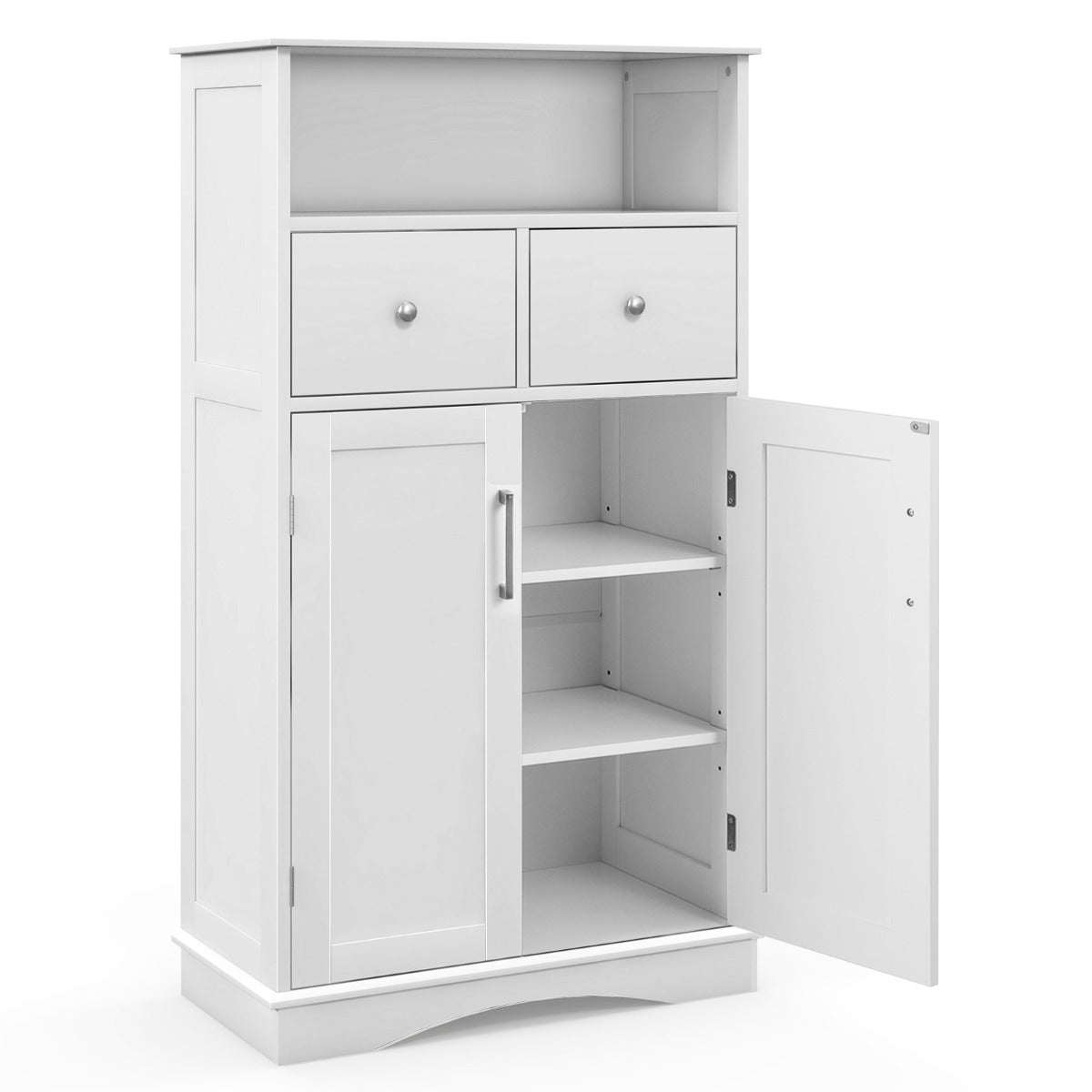 LIVSK Badkamerkast met 2 Laden en Verstelbare Planken - Open Opbergvak - Robuuste Constructie - Kantelbeveiliging - 60 x 30 x 108