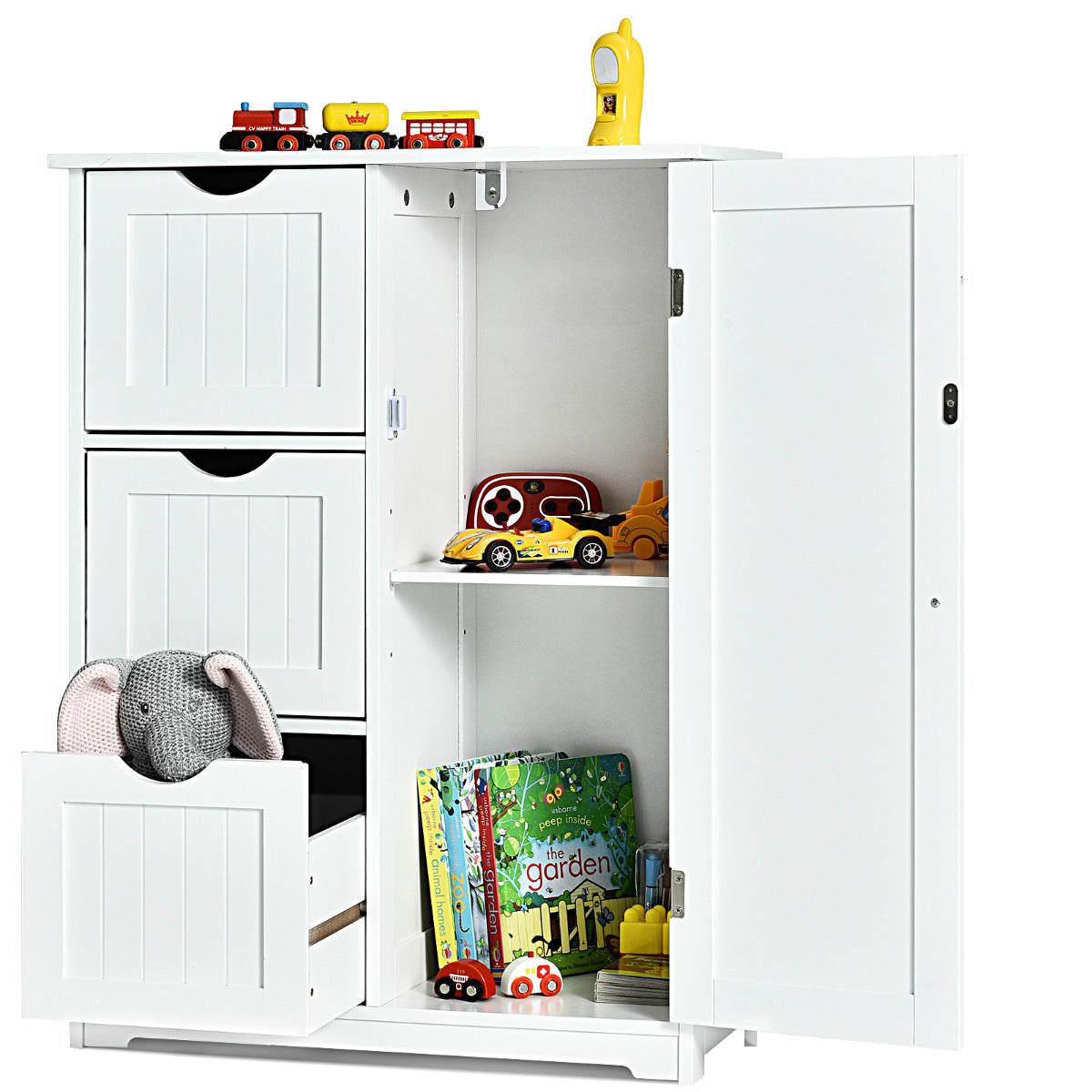 LIVSK Opbergkast met 3 Lades - Verstelbare Plank - Stevig MDF - Magnetische Sluiting - 60 x 30 x 81 cm - Wit