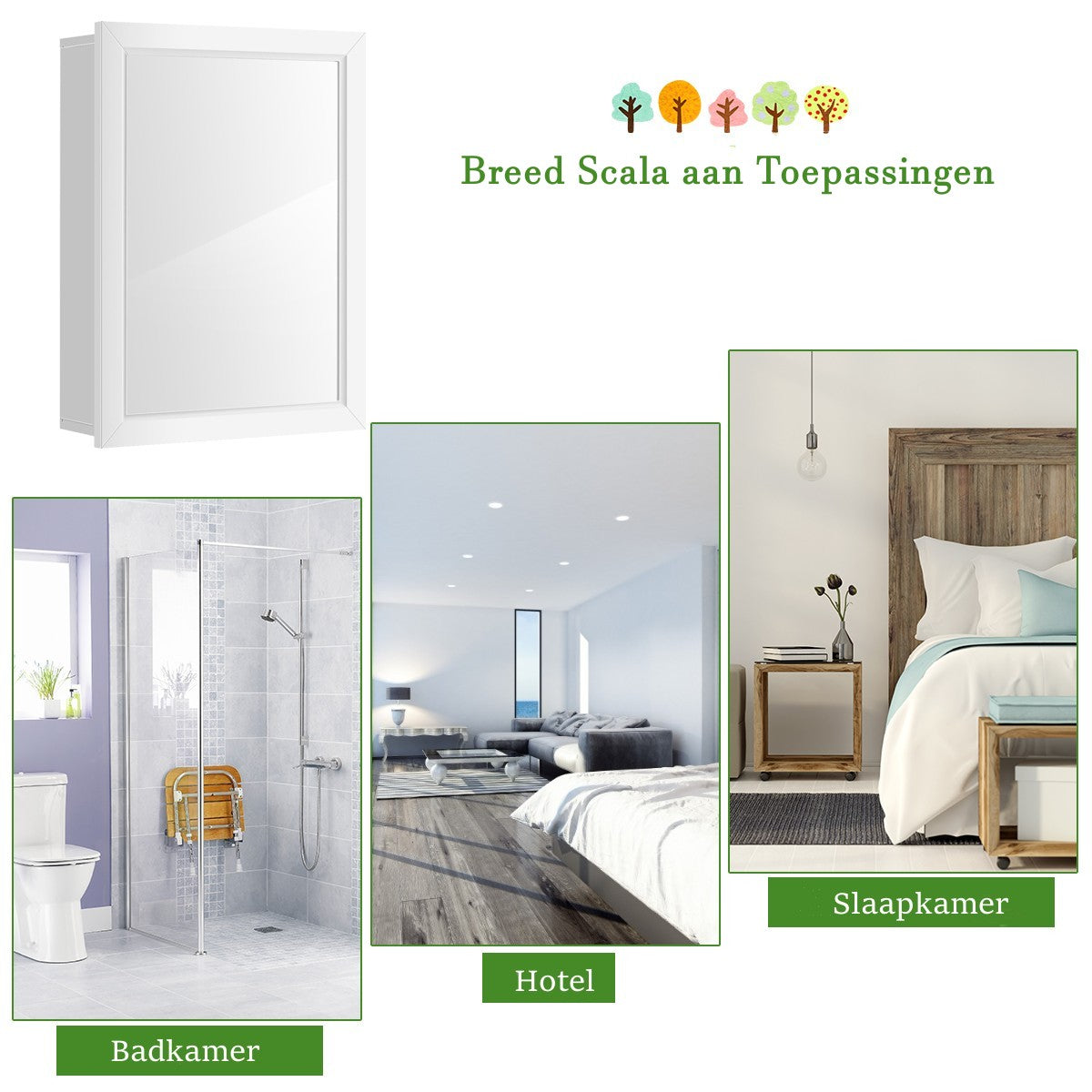 LIVSK Gespiegelde Wandkast Badkamer - Muurmontage - Verstelbare Plank - Veilig Magnetisch Slot - 50 x 16 x 66 cm - Wit