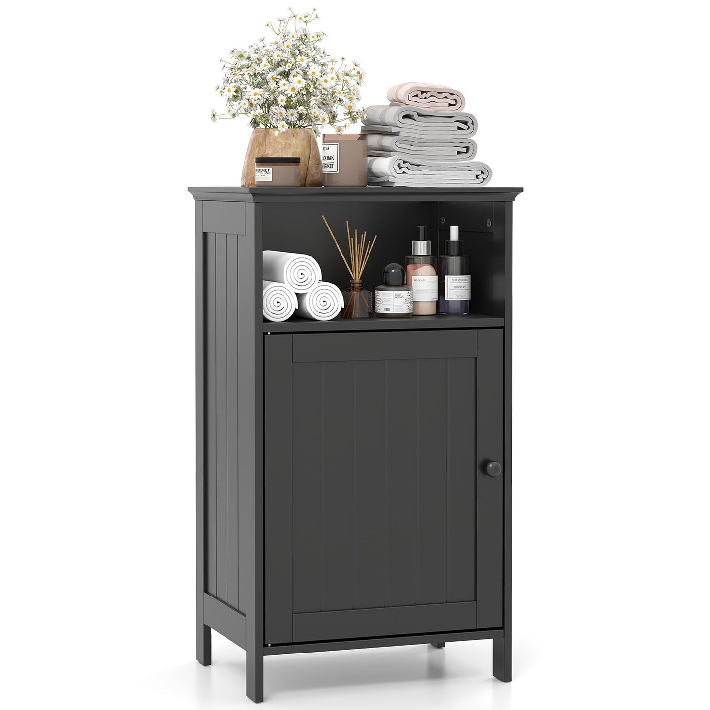 LIVSK Badkamerkast - Verstelbare Plank - Open en Gesloten Opbergruimte - Elegant Design - 40 x 30 x 70 cm - Zwart