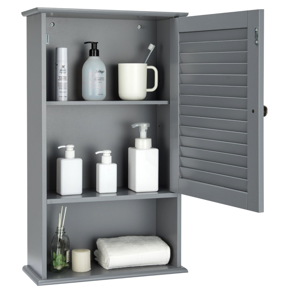 LIVSK Hangkast - Wandmontage - 1 Deur met Verstelbare Legplank - Open Schap - MDF - 42 x 17 x 70 cm - Grijs