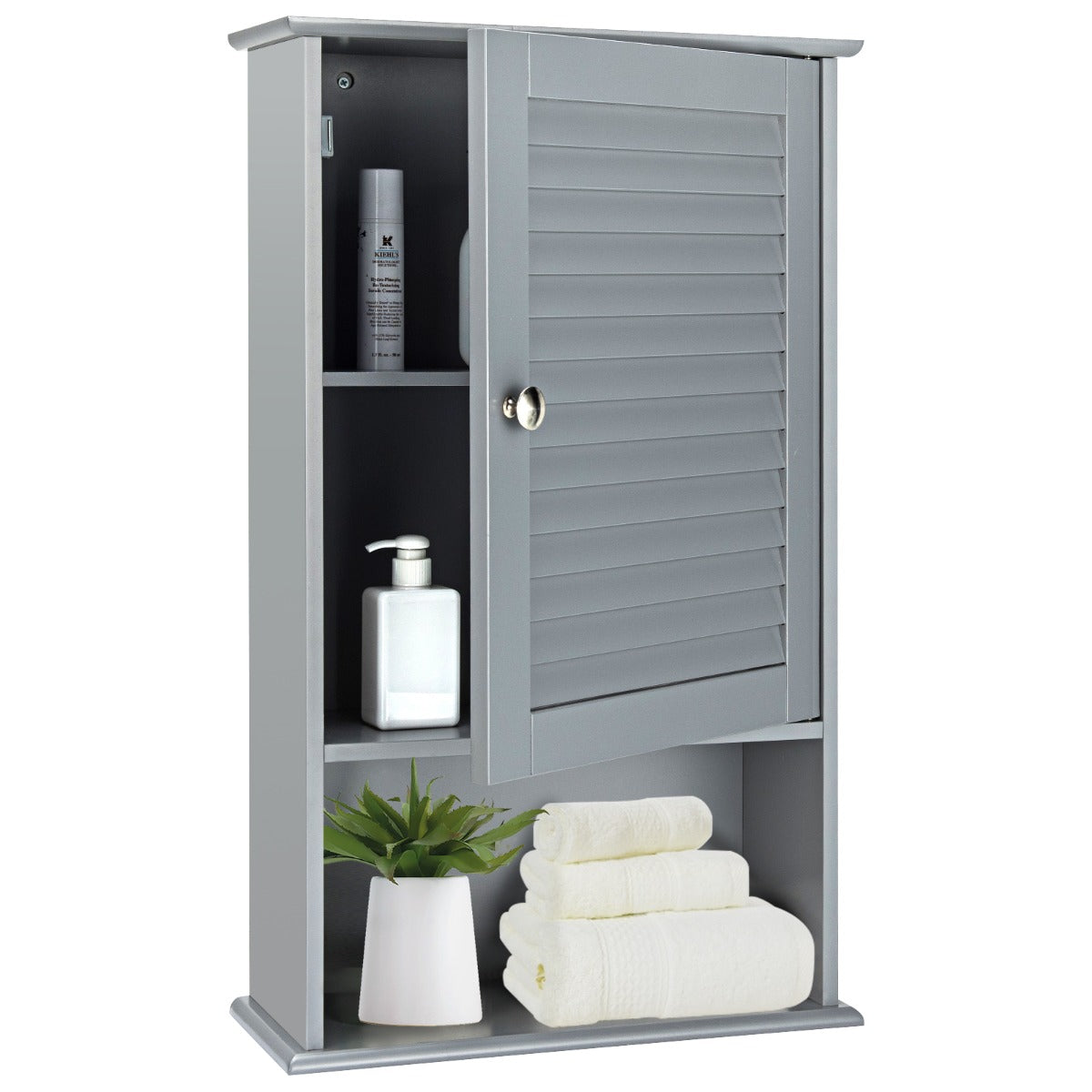LIVSK Hangkast - Wandmontage - 1 Deur met Verstelbare Legplank - Open Schap - MDF - 42 x 17 x 70 cm - Grijs