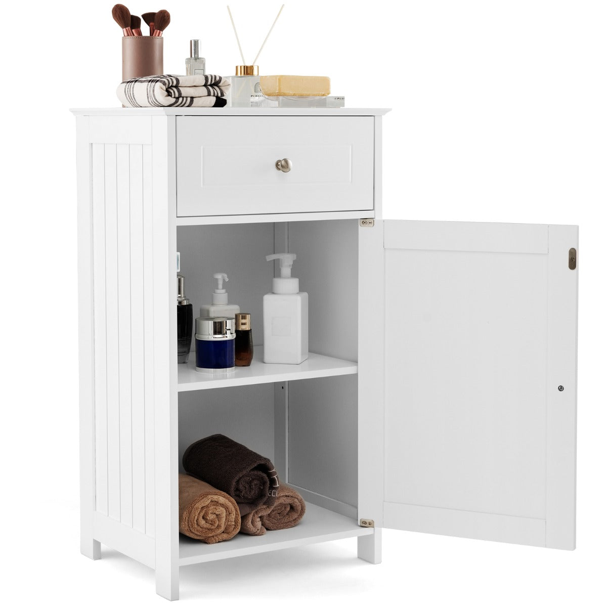 LIVSK Moderne Opbergkast - Ruime Verstelbare Plank & Lade - Duurzaam MDF - Veiligheidssystemen - 43 x 34 x 77 cm - Wit
