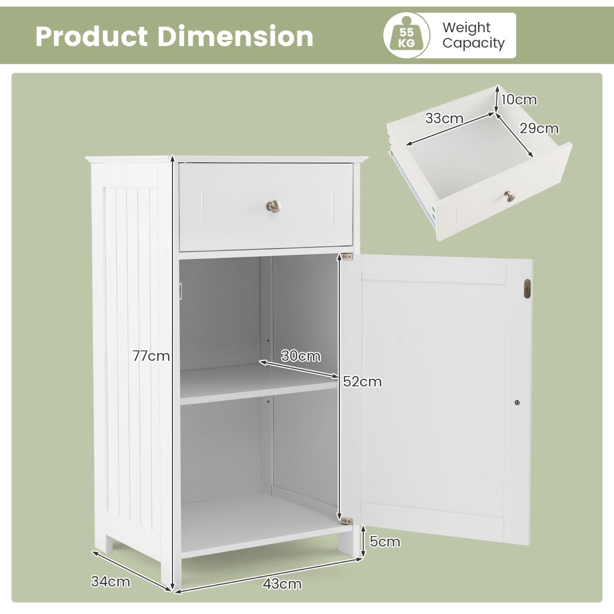 LIVSK Moderne Opbergkast - Ruime Verstelbare Plank & Lade - Duurzaam MDF - Veiligheidssystemen - 43 x 34 x 77 cm - Wit