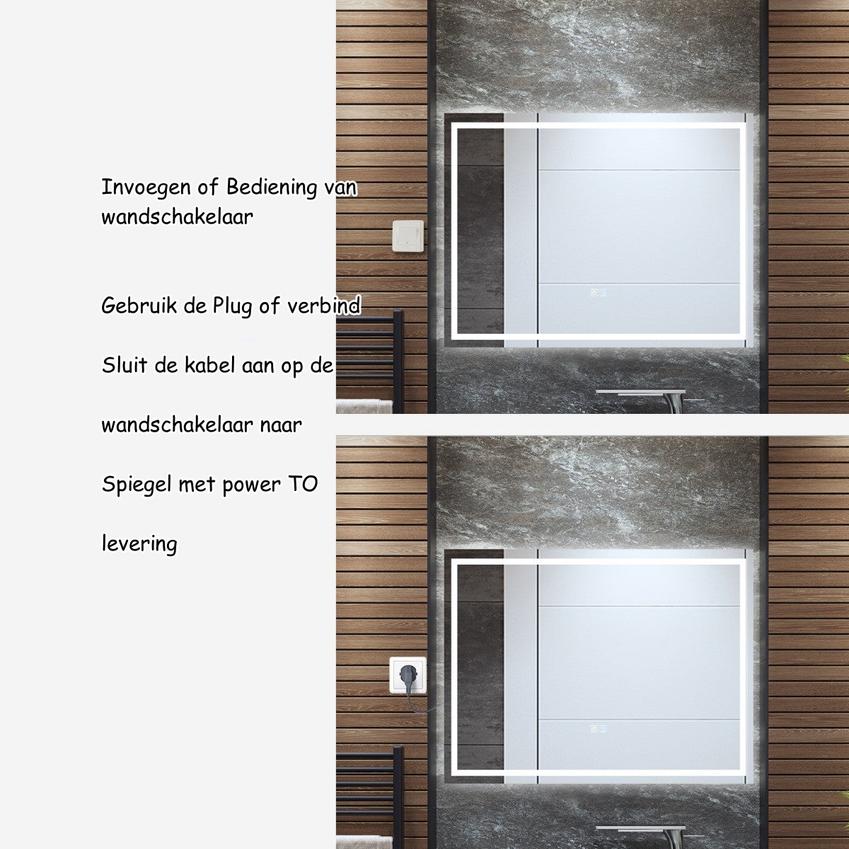 LIVSK LED Wandspiegel - 3 Kleurtemperaturen - Traploos Helderheid - Anti-Condens - IP44 Waterdicht - 80 x 60 x 3,5 cm - Zilver