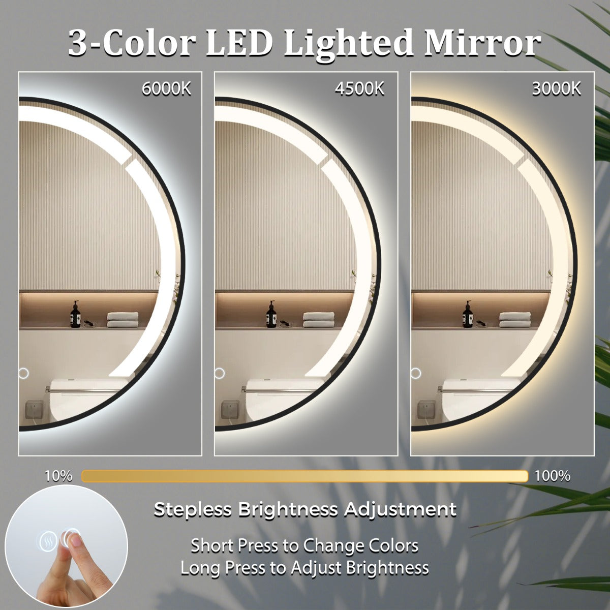 Livsk costway badkamerspiegel o 60 cm ronde badkamerspiegel met dimbare led verlichting 3 kleurtemperaturen 5