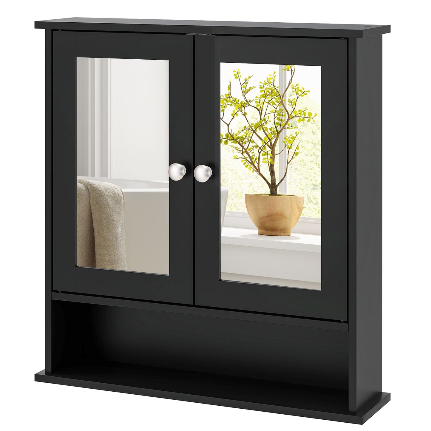 LIVSK Badkamerkast met Spiegel - Verstelbare Plank - Modern en Duurzaam - Eenvoudig te Monteren - 56,5 x 13,5 x 58,5 cm - Zwart