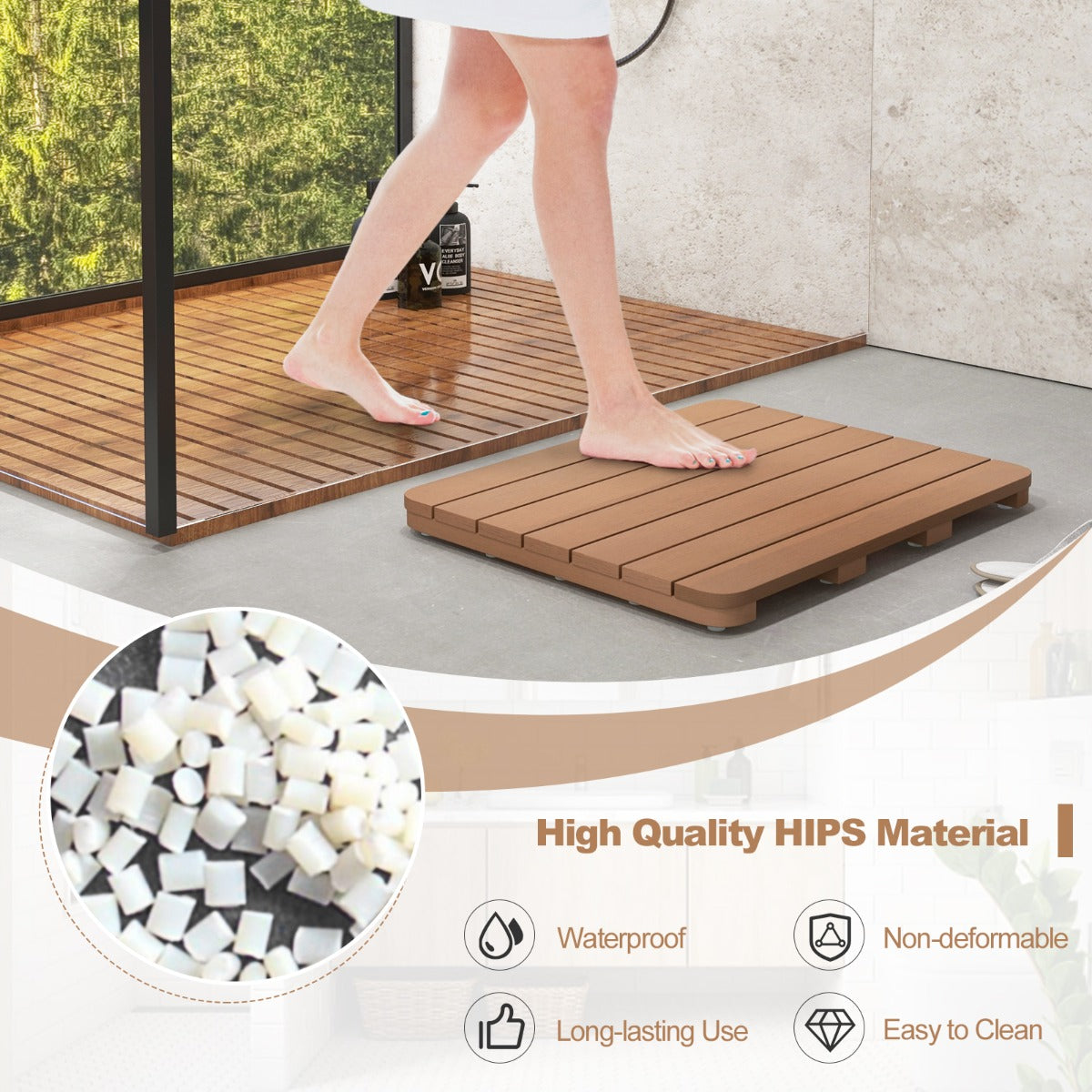 LIVSK Waterdichte Douchemat van HIPS - Antislip met Roestvrijstalen Schroeven - Voor Binnen en Buiten - 60 x 48 x 4,5 cm -