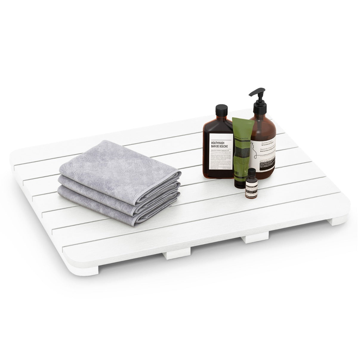 LIVSK Bad- en Douchemat van HIPS - Waterdicht en Antislip - Voor Binnen en Buiten - Tot 150 kg - 60 x 48 x 4,5 cm - Bruin/Wit